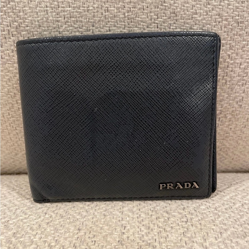 Navy Prada Saffiano Bifold Wallet